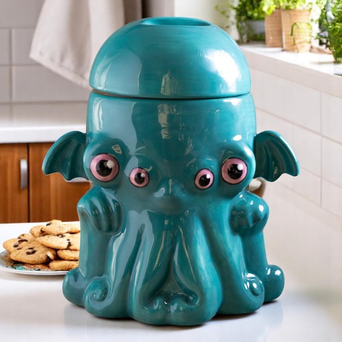 Cthulhu Kraken Turquoise Ceramic Cookie Jar Decorative Kitchen Storage