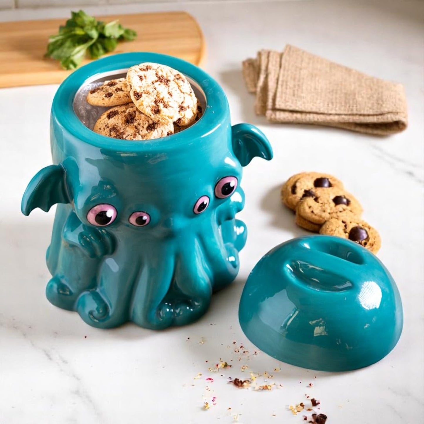 Cthulhu Kraken Turquoise Ceramic Cookie Jar Decorative Kitchen Storage