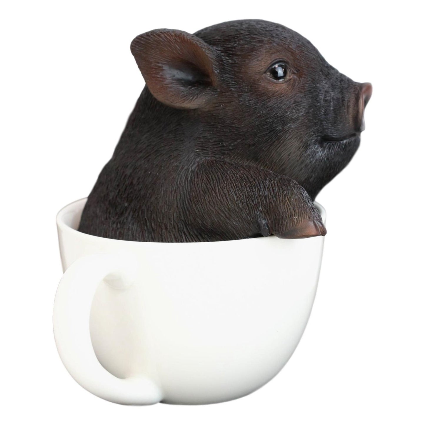 Rustic Lifelike Black Pig Piggy In Tea Cup Figurine Animal Farm Pigs Swine Decor