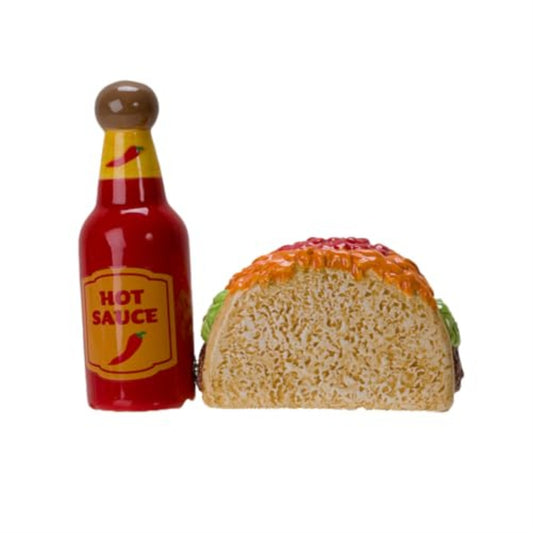 Taco Tuesday and Hot Sauce Ceramic Magnetic Salt and Pepper Shaker Set