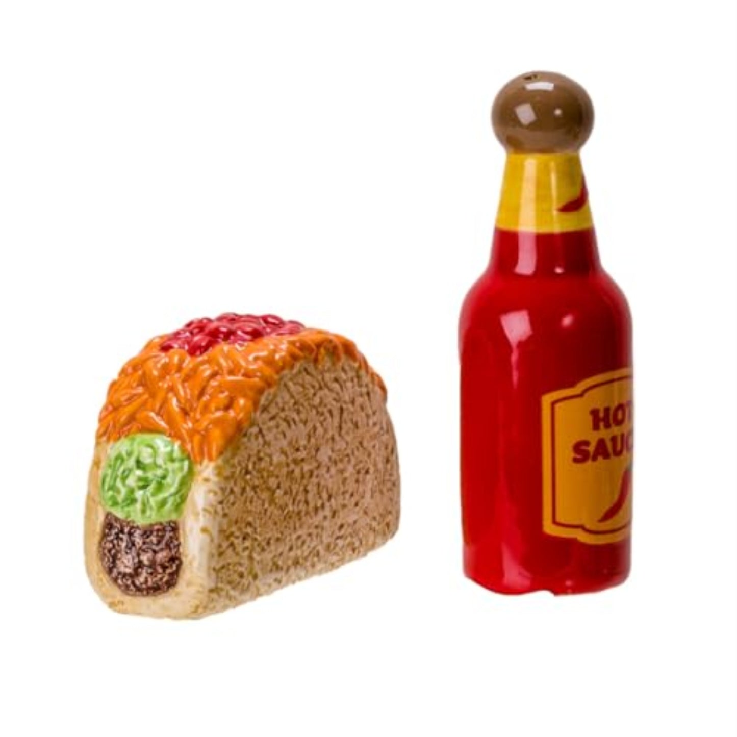 Taco Tuesday and Hot Sauce Ceramic Magnetic Salt and Pepper Shaker Set