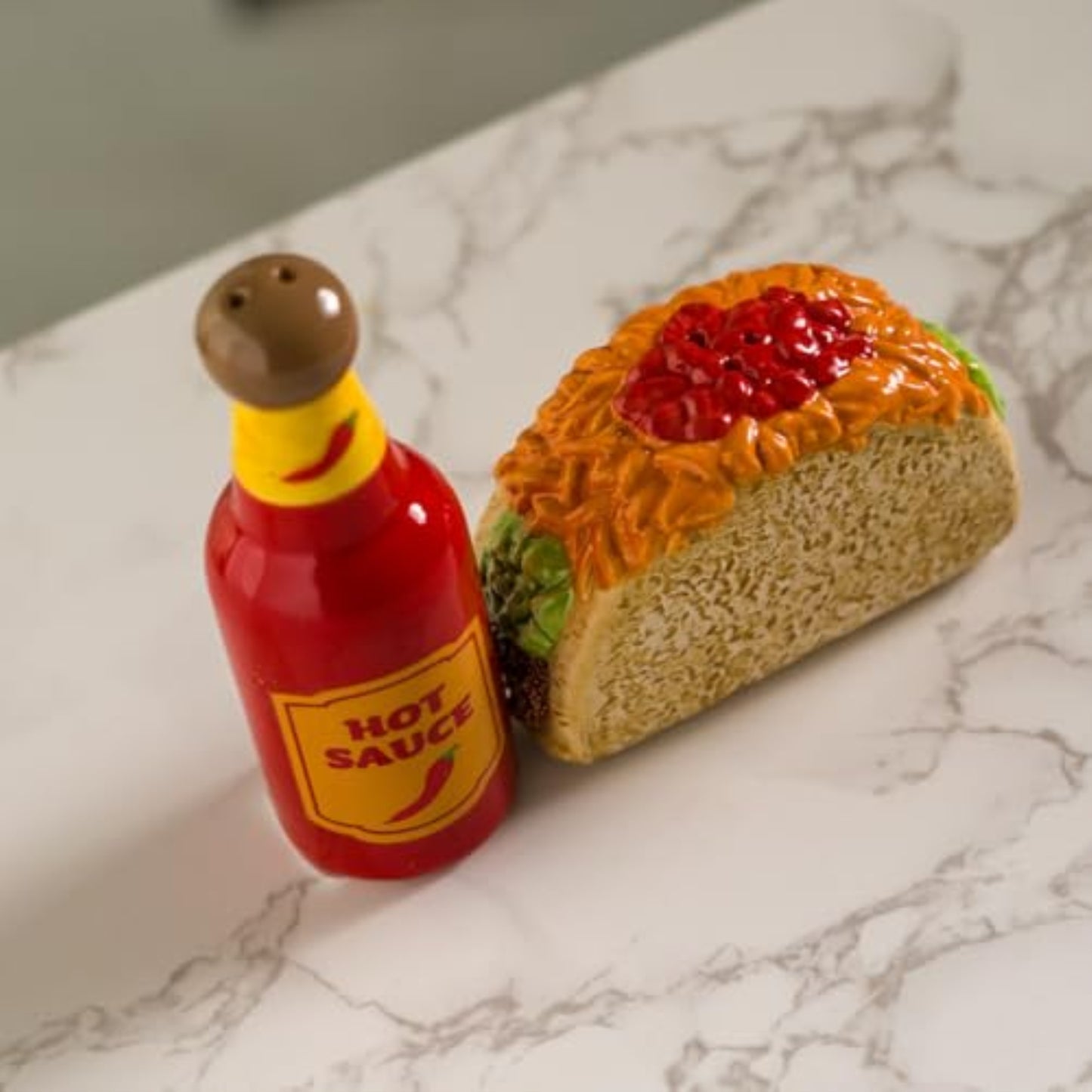 Taco Tuesday and Hot Sauce Ceramic Magnetic Salt and Pepper Shaker Set