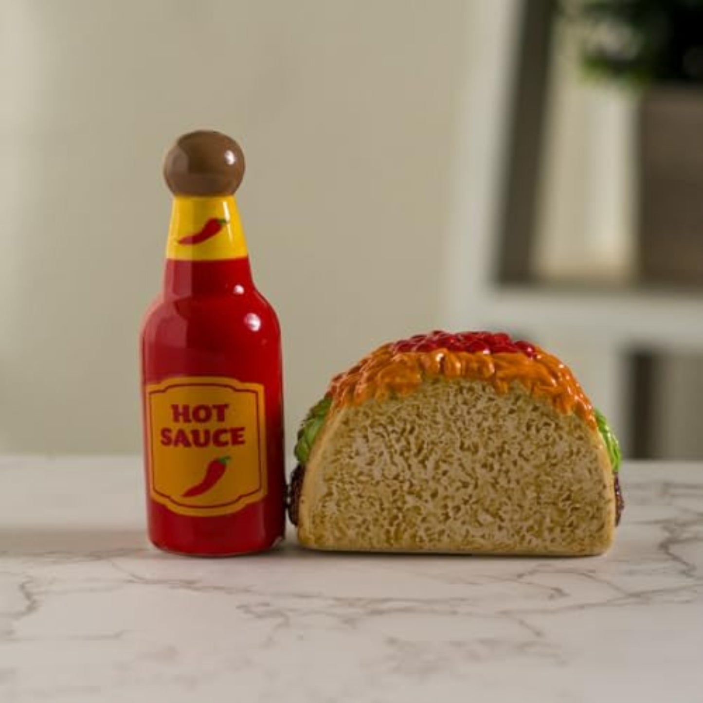 Taco Tuesday and Hot Sauce Ceramic Magnetic Salt and Pepper Shaker Set