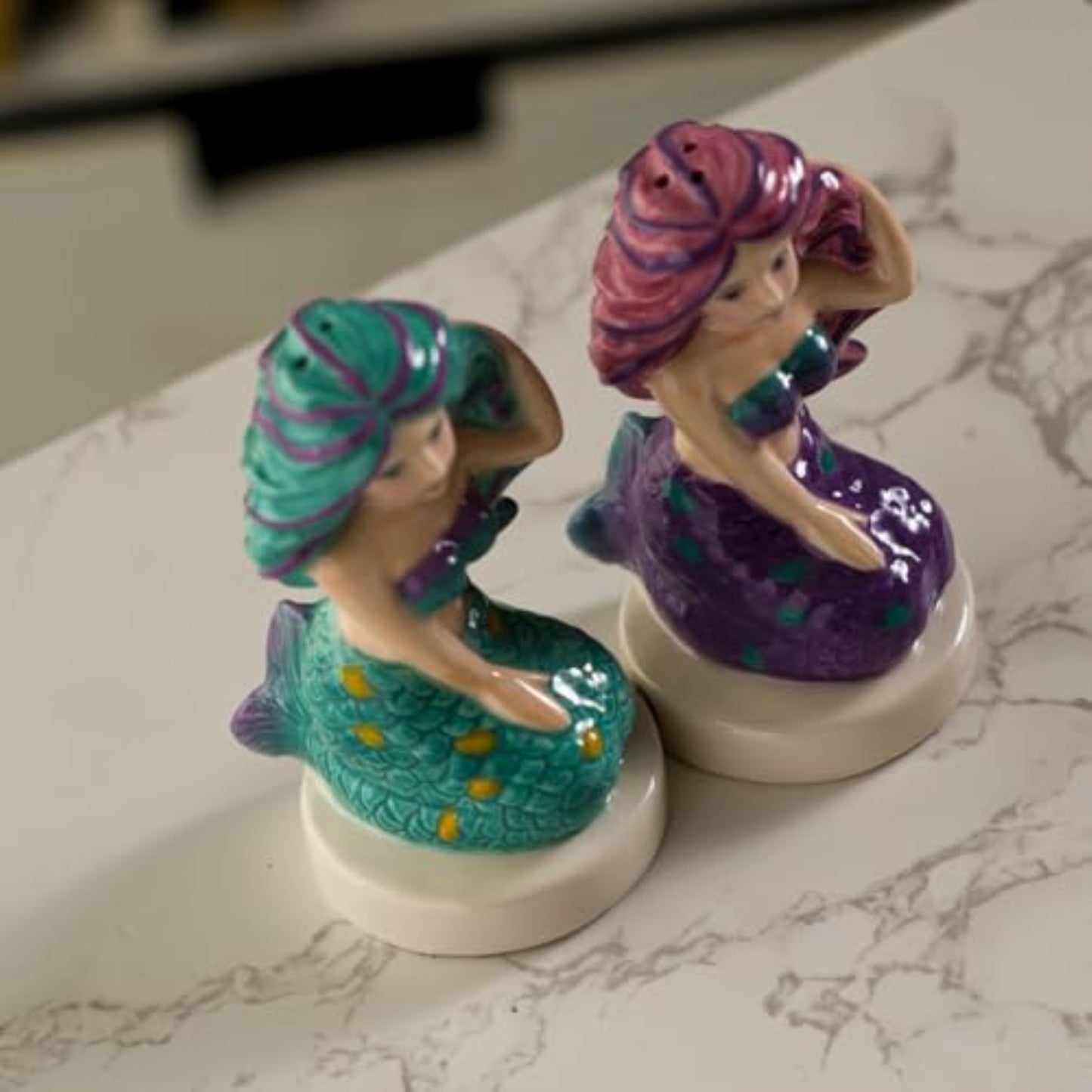 Seaside Serenade Mermaids Ceramic Magnetic Salt and Pepper Shaker Set