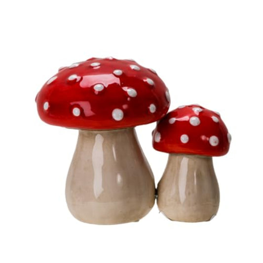 Fairy Tale Red Toadstool Mushroom Ceramic Magnetic Salt and Pepper Shaker Set