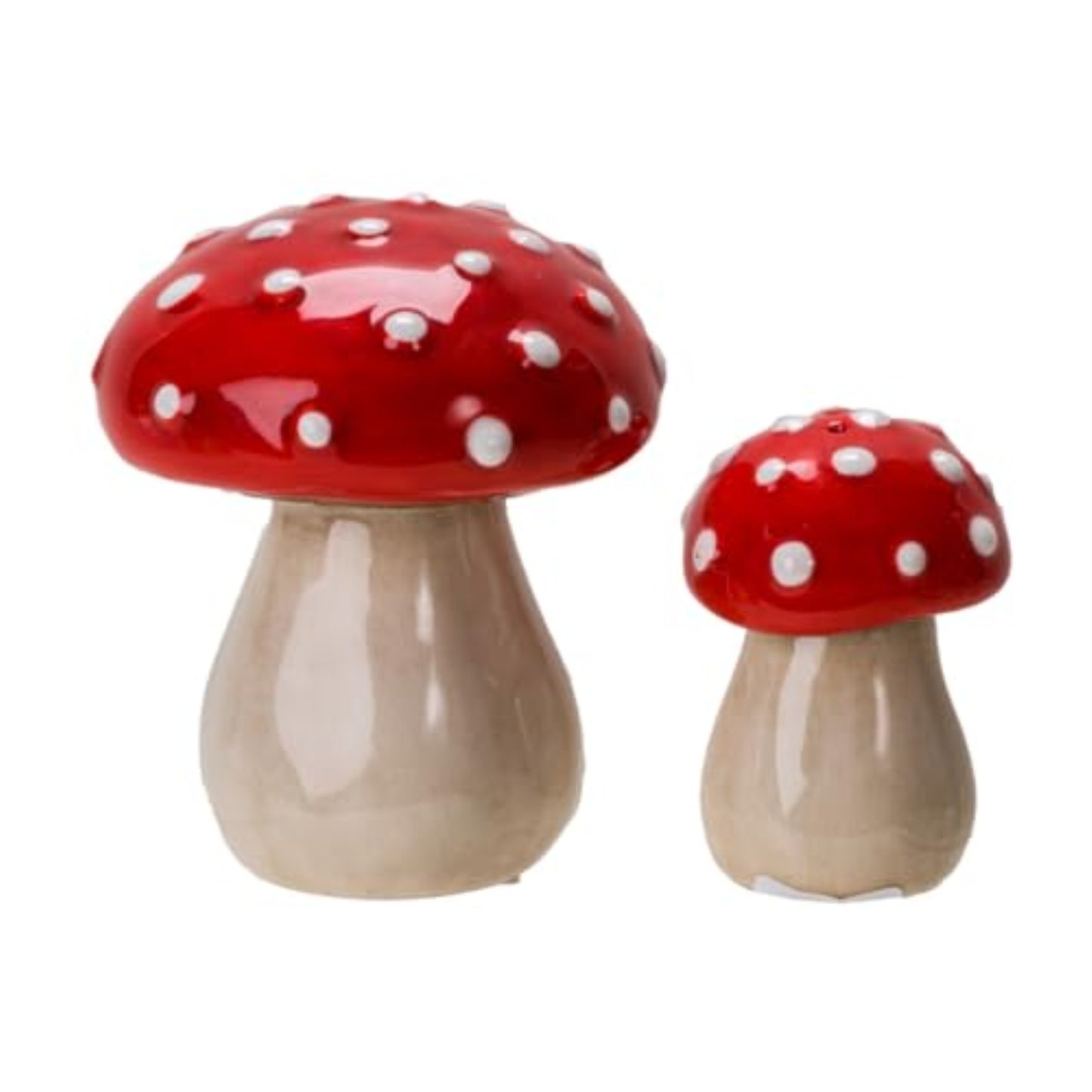 Fairy Tale Red Toadstool Mushroom Ceramic Magnetic Salt and Pepper Shaker Set