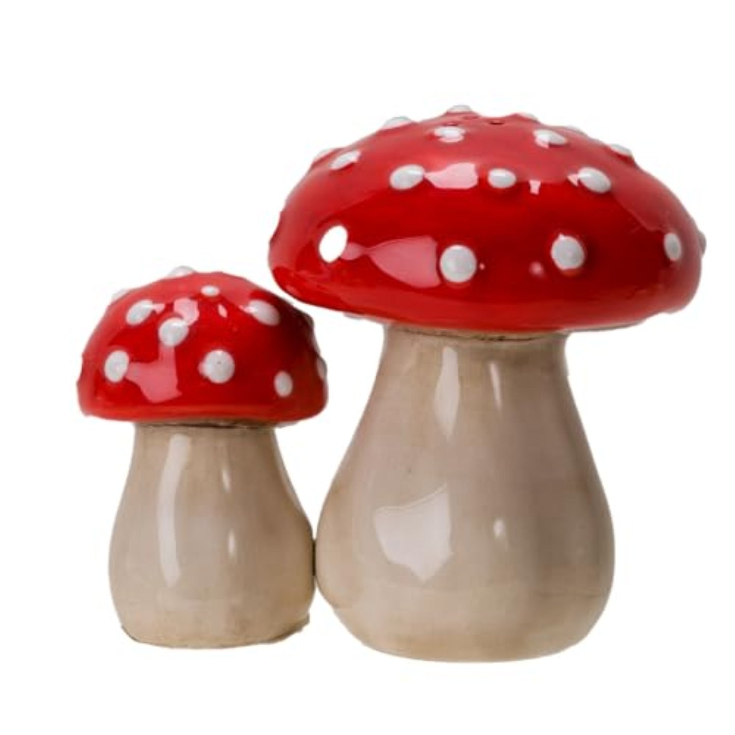 Fairy Tale Red Toadstool Mushroom Ceramic Magnetic Salt and Pepper Shaker Set