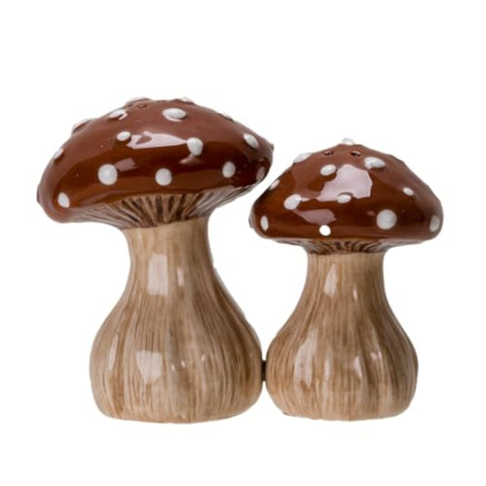 Autumn Harvest Mushroom Ceramic Magnetic Salt and Pepper Shaker Set