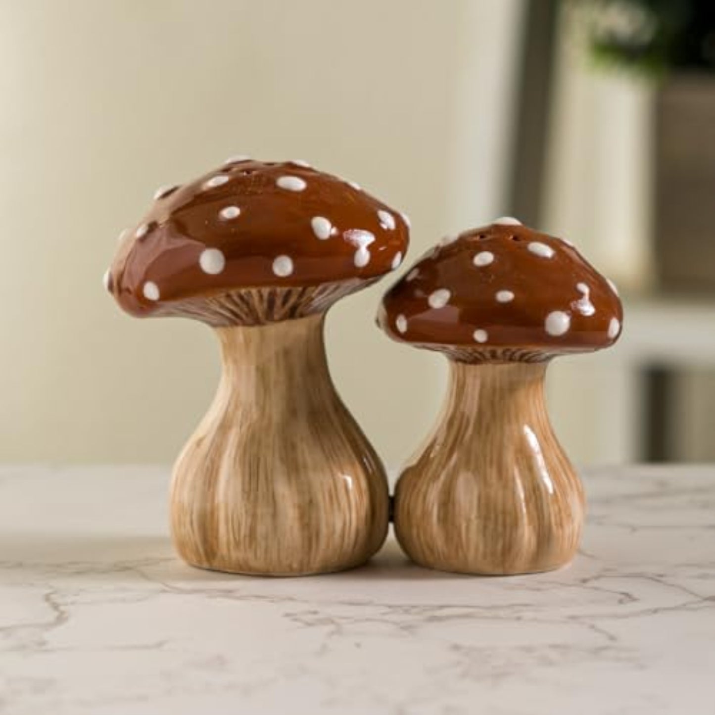 Autumn Harvest Mushroom Ceramic Magnetic Salt and Pepper Shaker Set