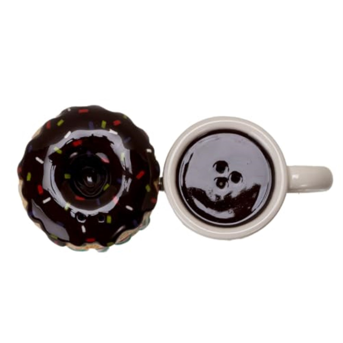Morning Brew Hot Coffee and Donut Shop Ceramic Magnetic Salt and Pepper Shaker Set