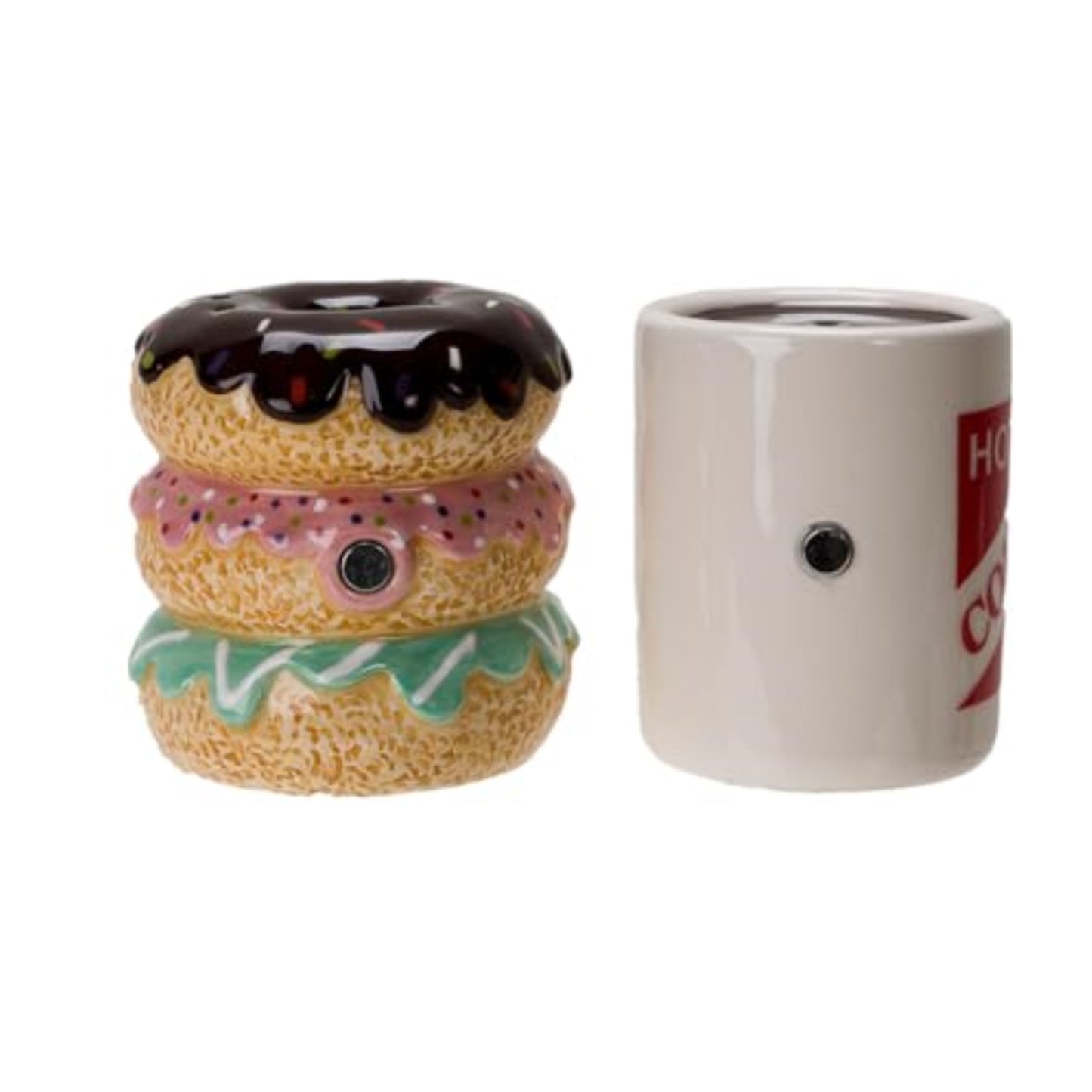 Morning Brew Hot Coffee and Donut Shop Ceramic Magnetic Salt and Pepper Shaker Set