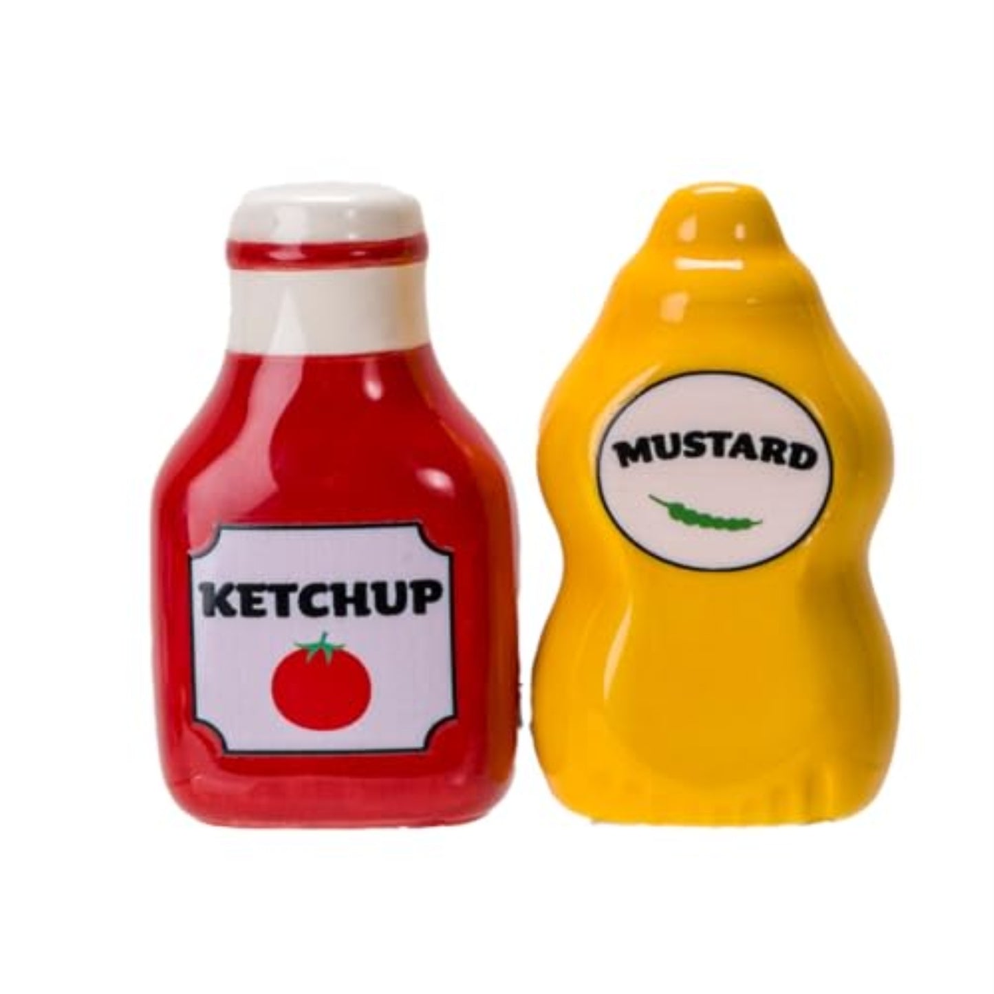 Mustard and Ketchup Ceramic Magnetic Salt and Pepper Shaker Set