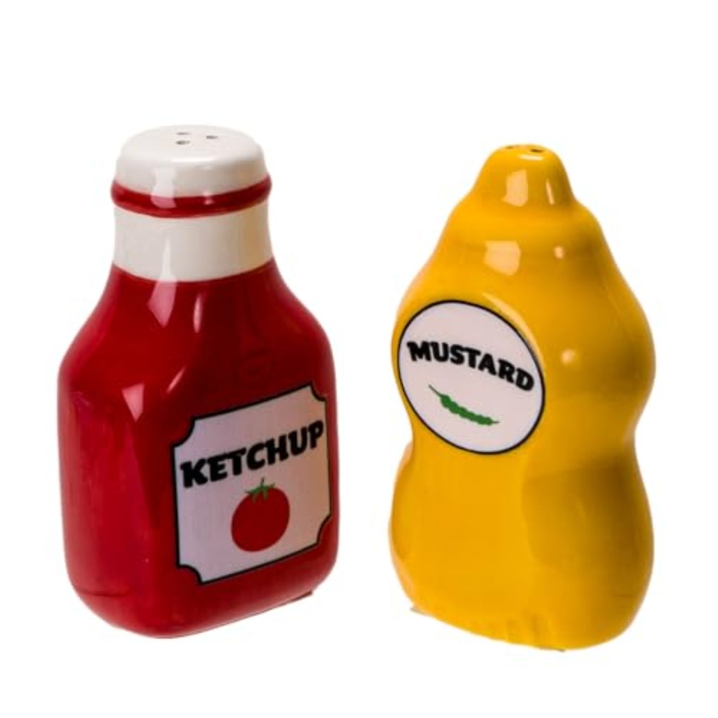 Mustard and Ketchup Ceramic Magnetic Salt and Pepper Shaker Set