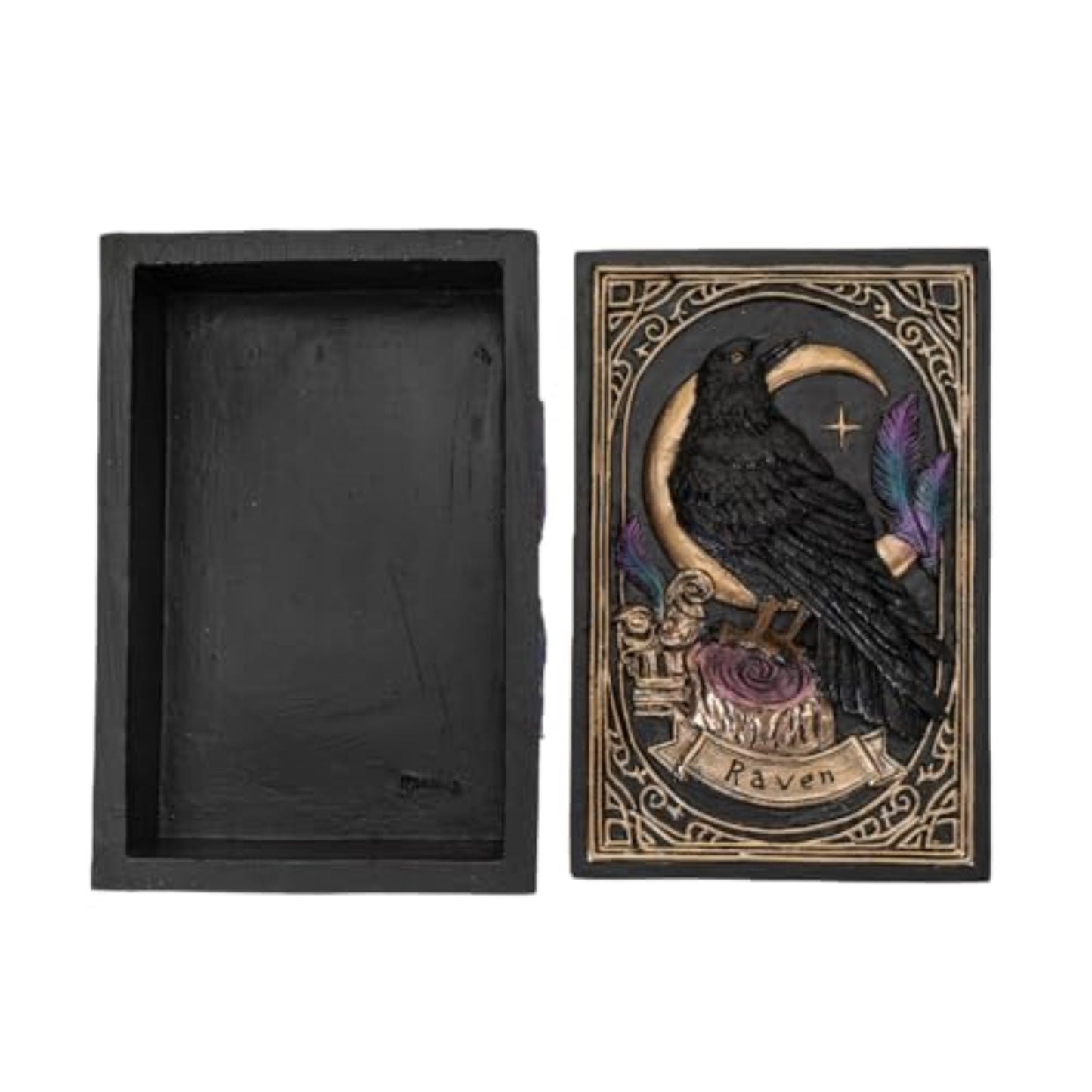 Raven Tarot Box with Moon and Feather Design Ideal for Tarot Cards Jewelry or Keepsake Storage Gothic Home Decor