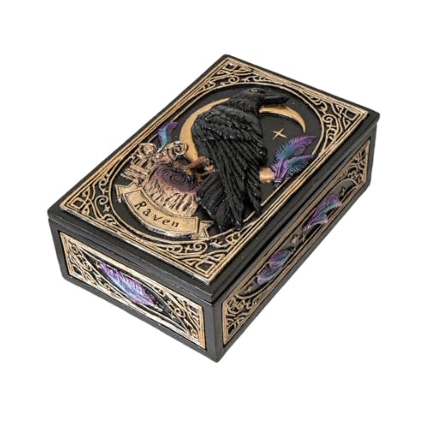 Raven Tarot Box with Moon and Feather Design Ideal for Tarot Cards Jewelry or Keepsake Storage Gothic Home Decor