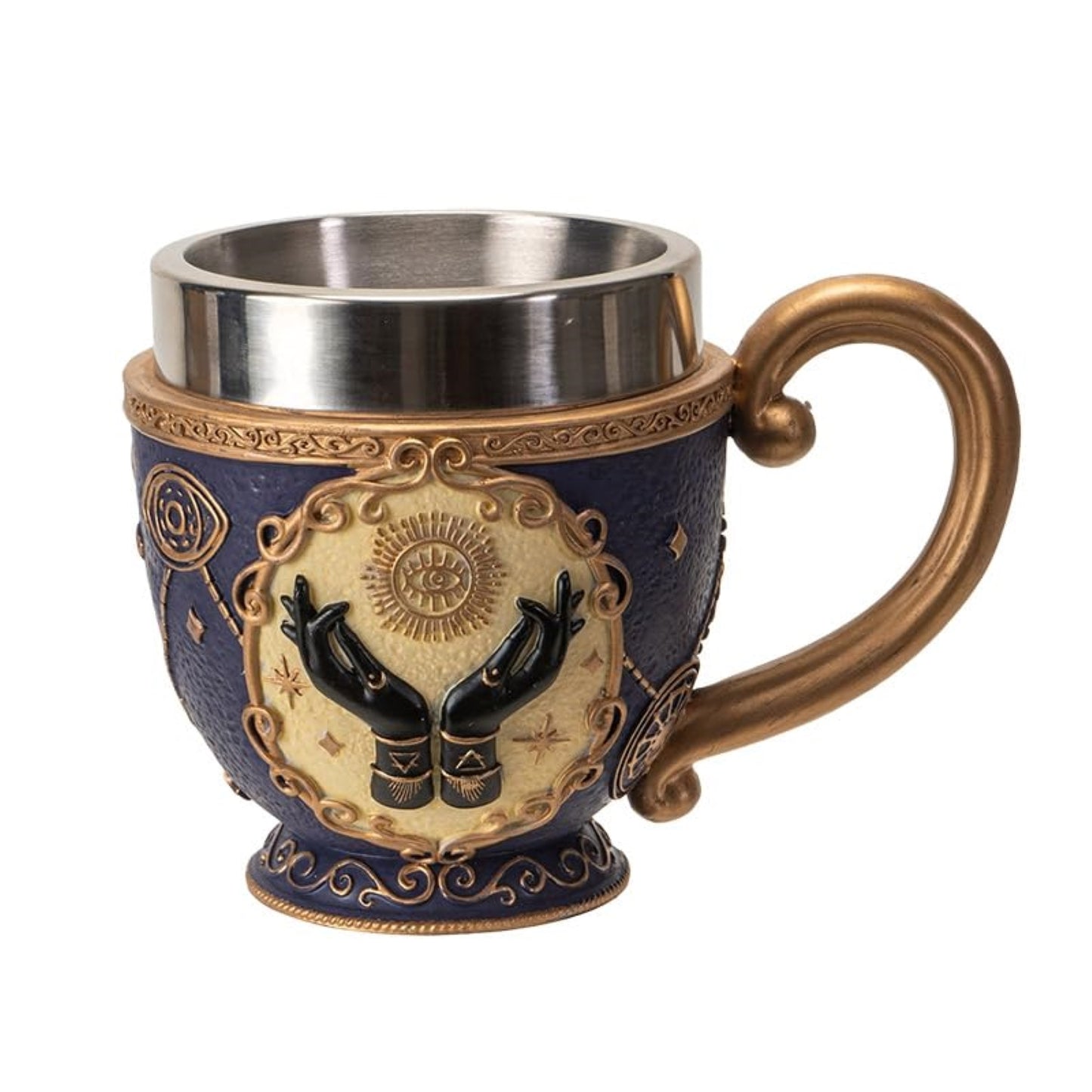 Tarot Tea Cup 8 floz Resin And Stainless Steel Mug with Mystical Symbols Ideal for Coffee Tea Drinks