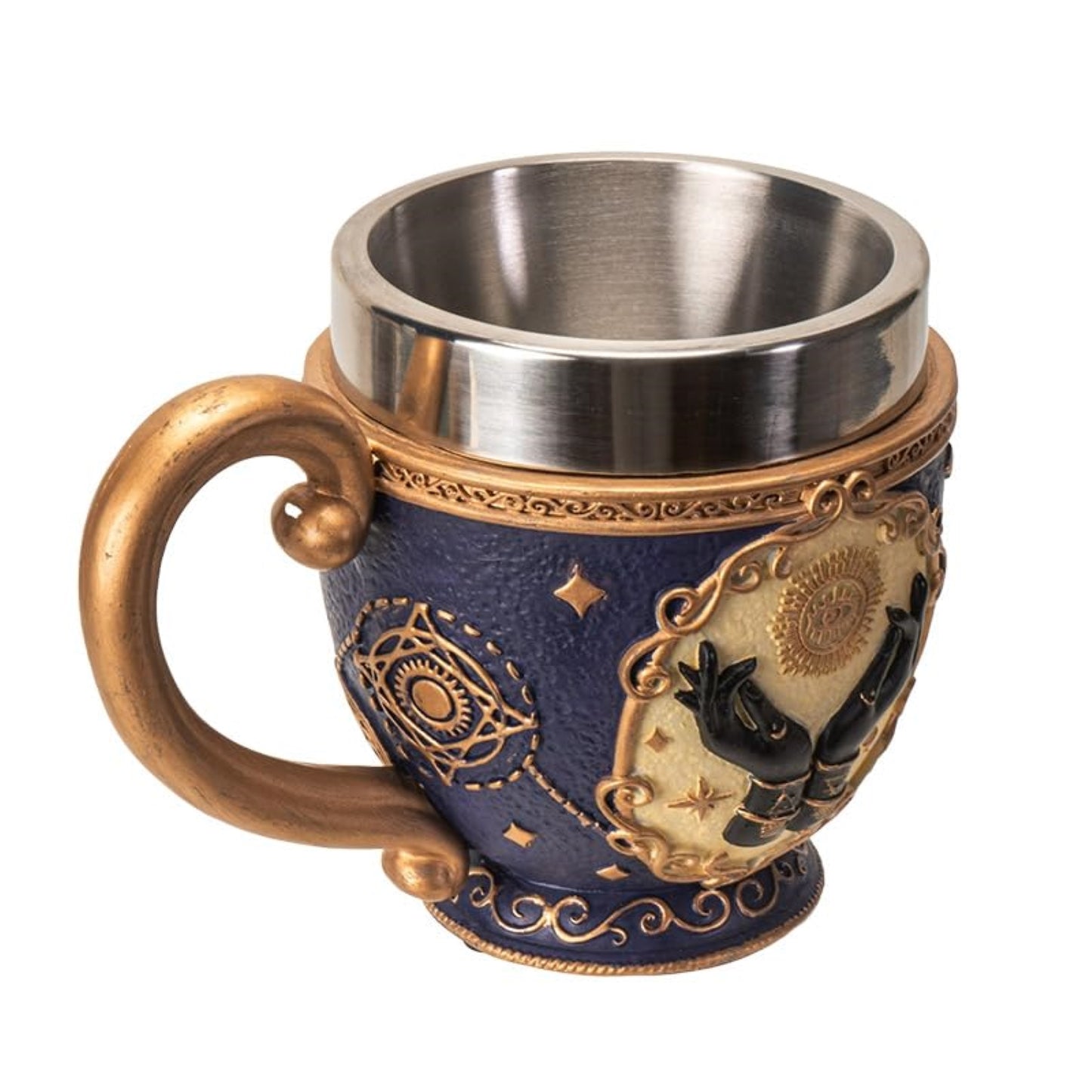 Tarot Tea Cup 8 floz Resin And Stainless Steel Mug with Mystical Symbols Ideal for Coffee Tea Drinks