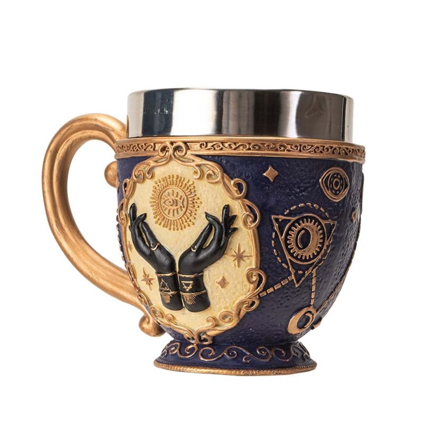 Tarot Tea Cup 8 floz Resin And Stainless Steel Mug with Mystical Symbols Ideal for Coffee Tea Drinks