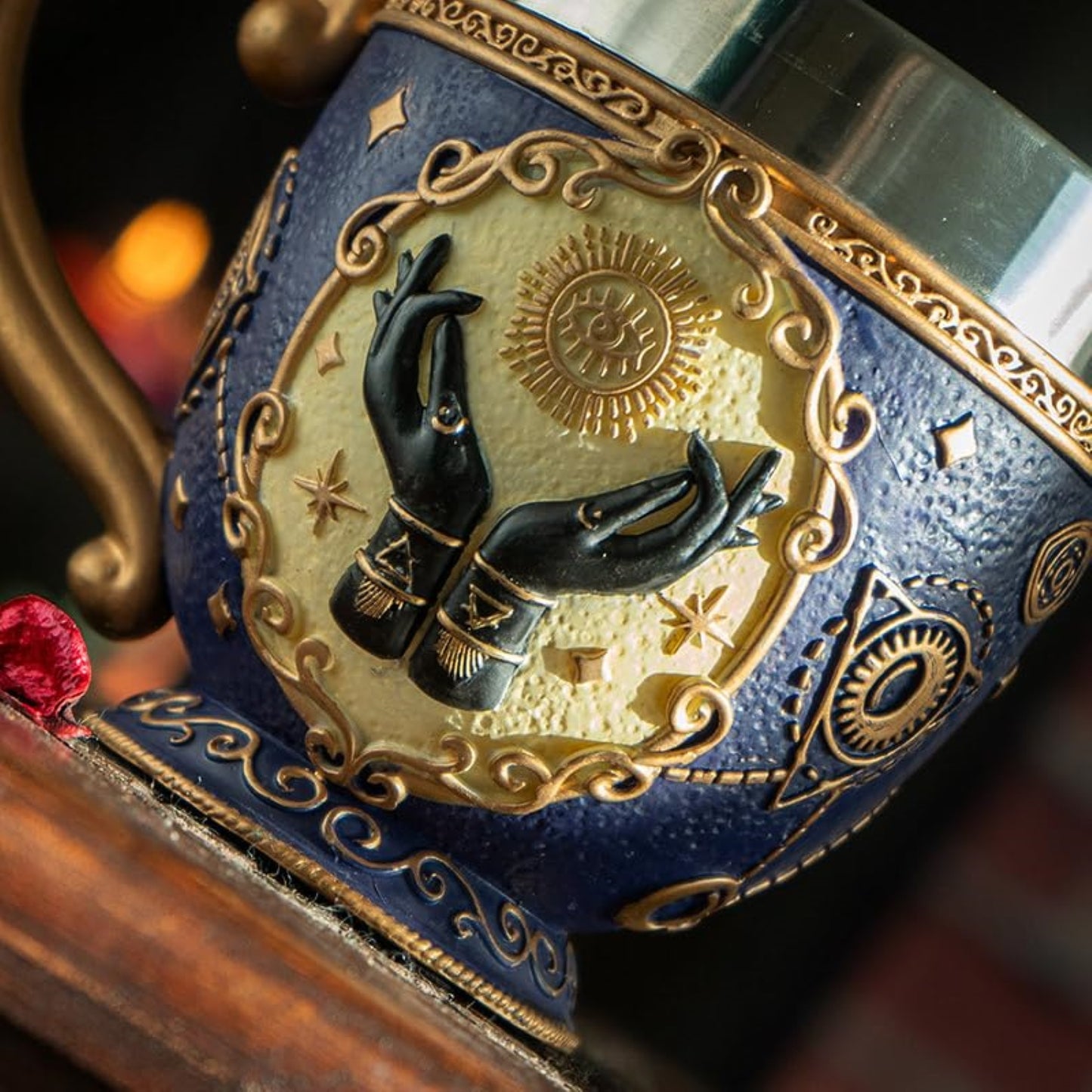 Tarot Tea Cup 8 floz Resin And Stainless Steel Mug with Mystical Symbols Ideal for Coffee Tea Drinks