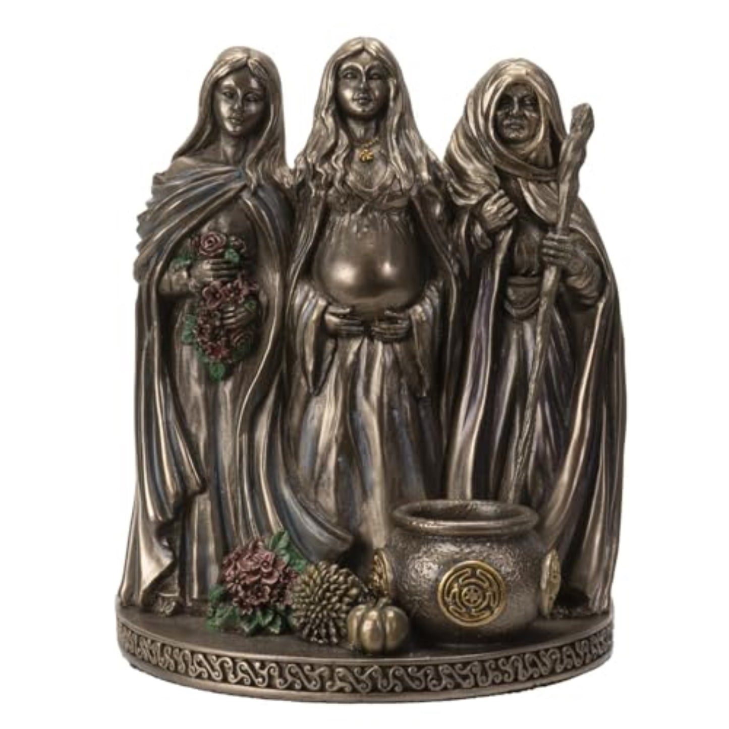 Celtic Moon Goddess Statue Triple Sacred Mother Maiden Crone 5.75 inches Tall Hecate Brigid Wicca Decor