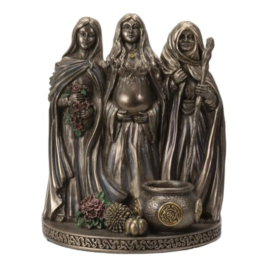 Celtic Moon Goddess Statue Triple Sacred Mother Maiden Crone 5.75 inches Tall Hecate Brigid Wicca Decor