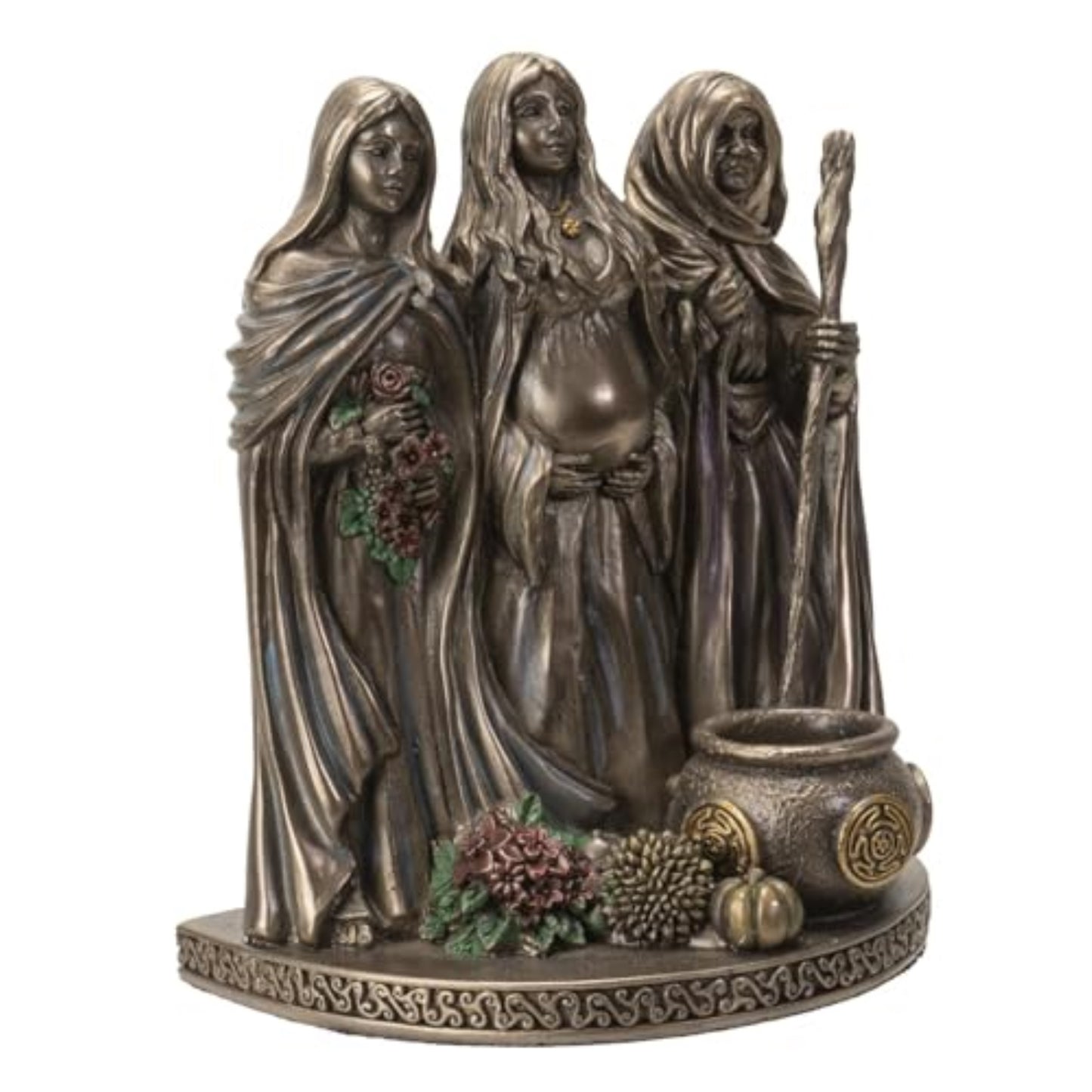 Celtic Moon Goddess Statue Triple Sacred Mother Maiden Crone 5.75 inches Tall Hecate Brigid Wicca Decor