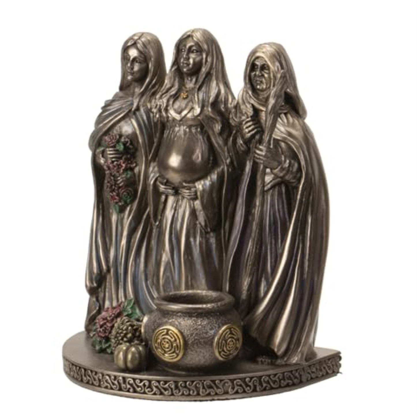 Celtic Moon Goddess Statue Triple Sacred Mother Maiden Crone 5.75 inches Tall Hecate Brigid Wicca Decor
