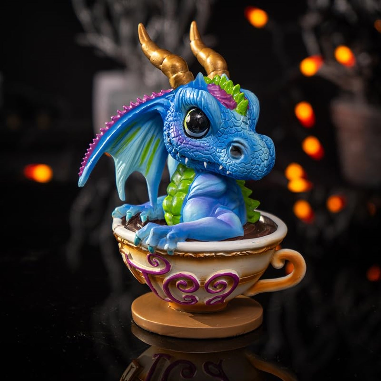 Ruth Thompson Cup of Tea Blue Dragon Figurine 6.1 inches