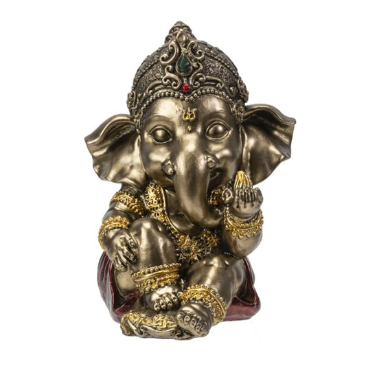 Hindu God Small Ganesha Gold Resin Figurine 5.1 inch