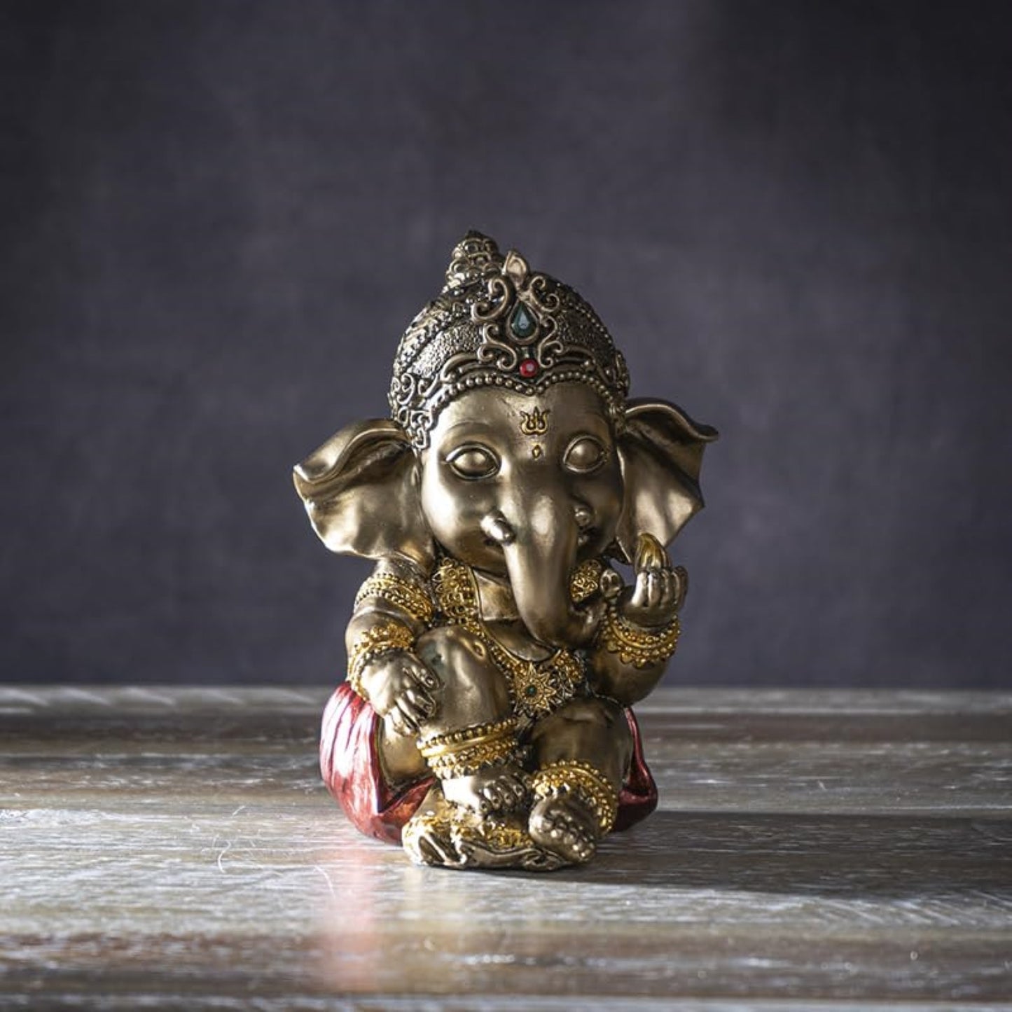 Hindu God Small Ganesha Gold Resin Figurine 5.1 inch