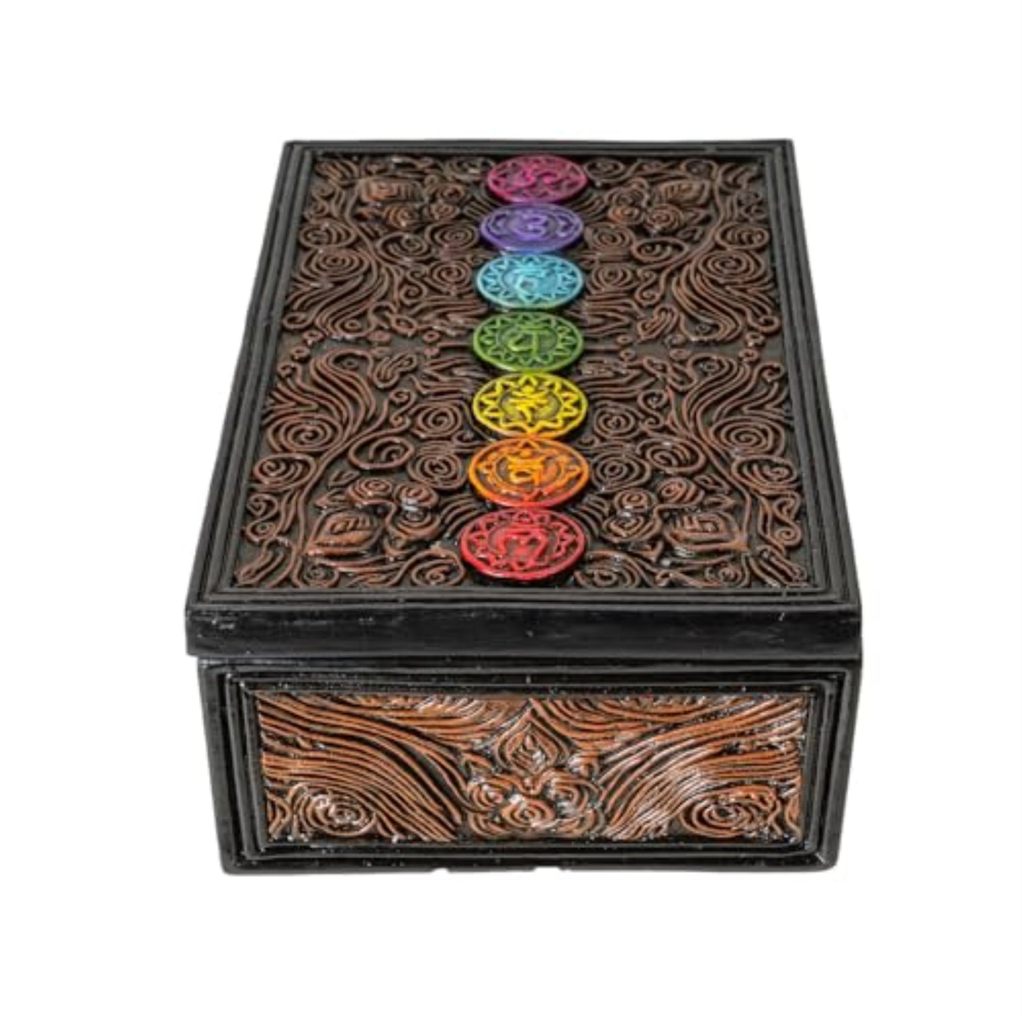 7 Chakra Energy Tarot Box with Ornate Swirl Patterns Design Perfect for Tarot Cards Jewelry and Spiritual Storage