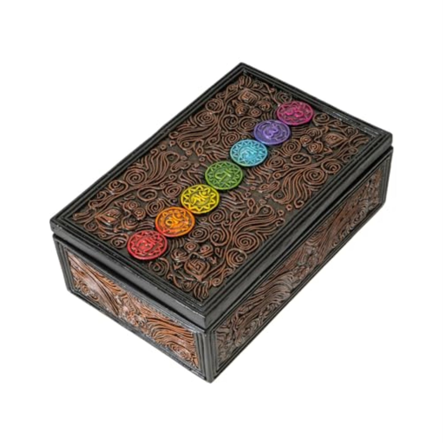 7 Chakra Energy Tarot Box with Ornate Swirl Patterns Design Perfect for Tarot Cards Jewelry and Spiritual Storage