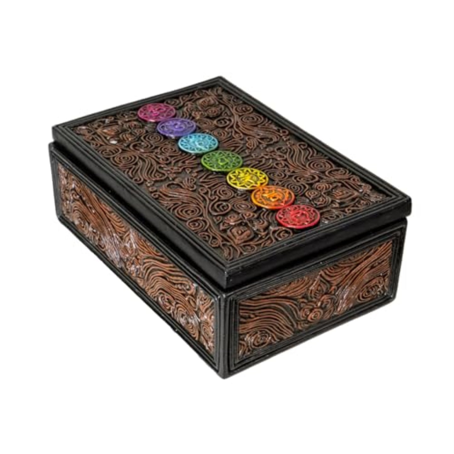 7 Chakra Energy Tarot Box with Ornate Swirl Patterns Design Perfect for Tarot Cards Jewelry and Spiritual Storage