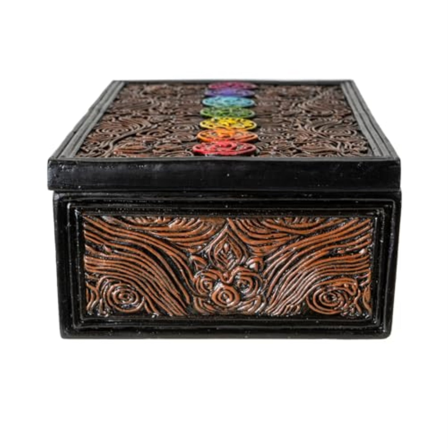 7 Chakra Energy Tarot Box with Ornate Swirl Patterns Design Perfect for Tarot Cards Jewelry and Spiritual Storage