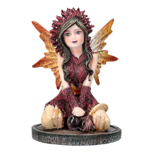 3 inch Autumn Flame Fairy Figurine with Fiery Orb and Golden Accents Perfect for Small Fairy Gardens