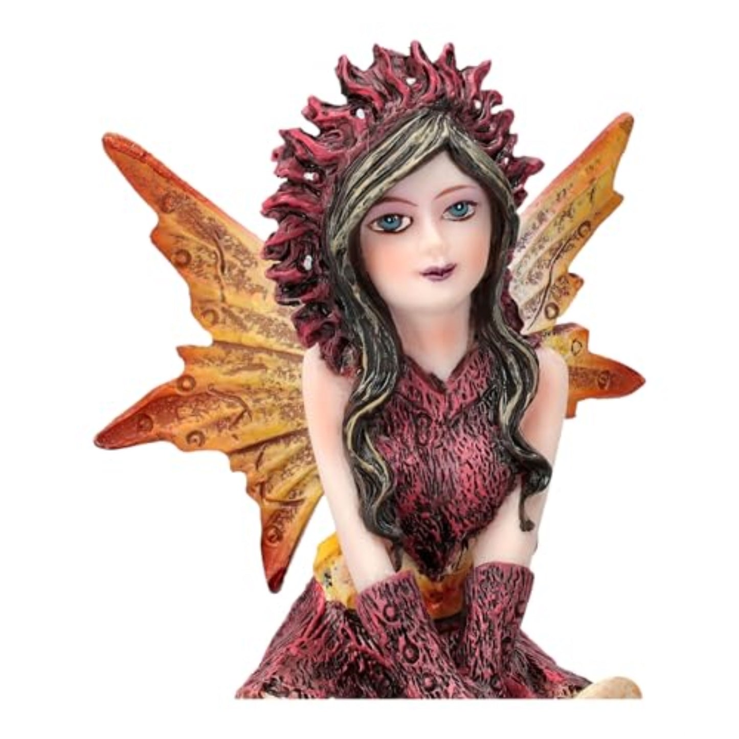 3 inch Autumn Flame Fairy Figurine with Fiery Orb and Golden Accents Perfect for Small Fairy Gardens