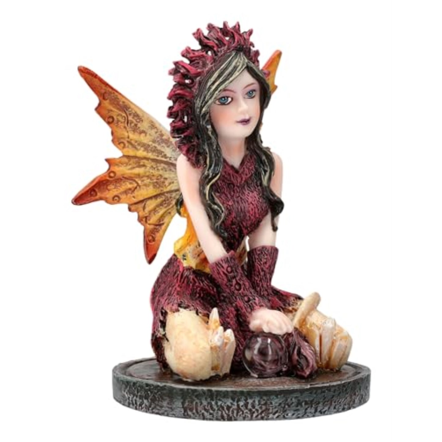 3 inch Autumn Flame Fairy Figurine with Fiery Orb and Golden Accents Perfect for Small Fairy Gardens