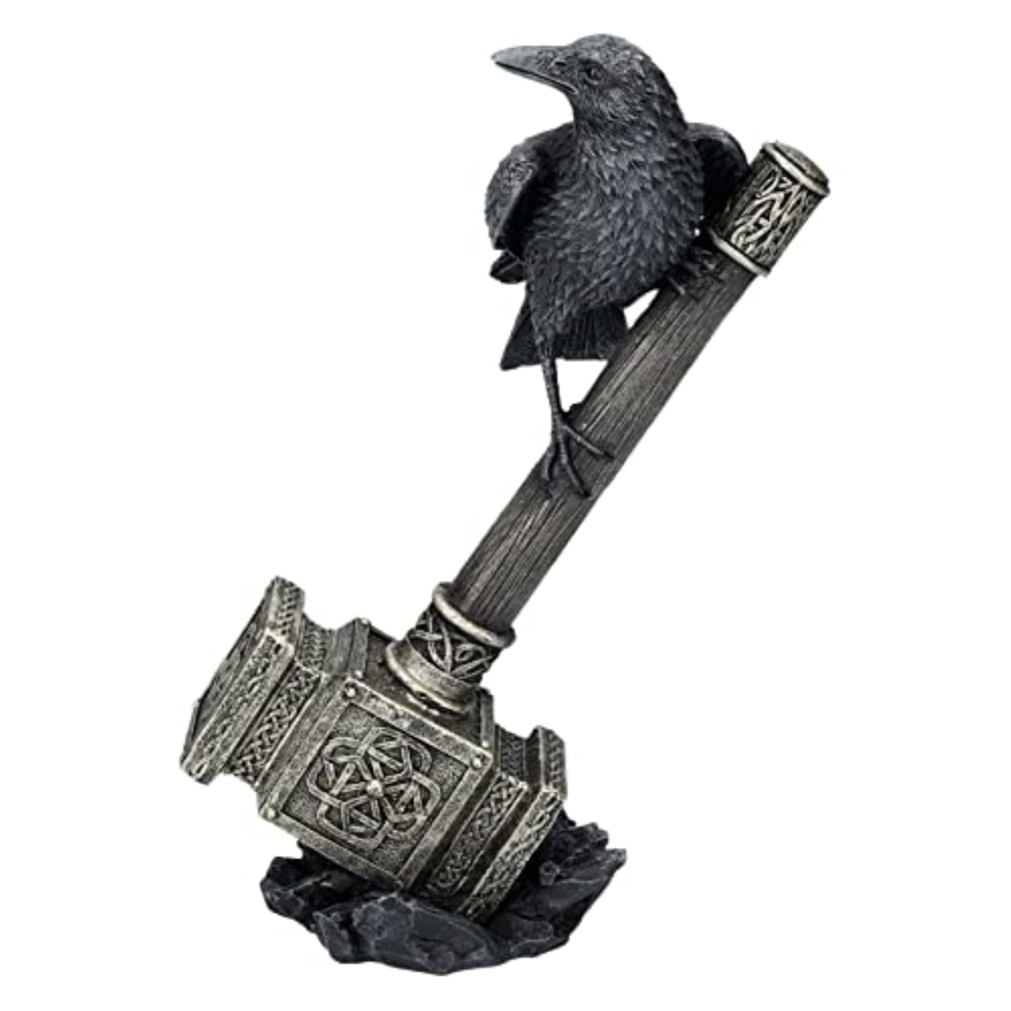 Thor's Hammer Figure with Raven Viking Odin Decoration 9.25 inch