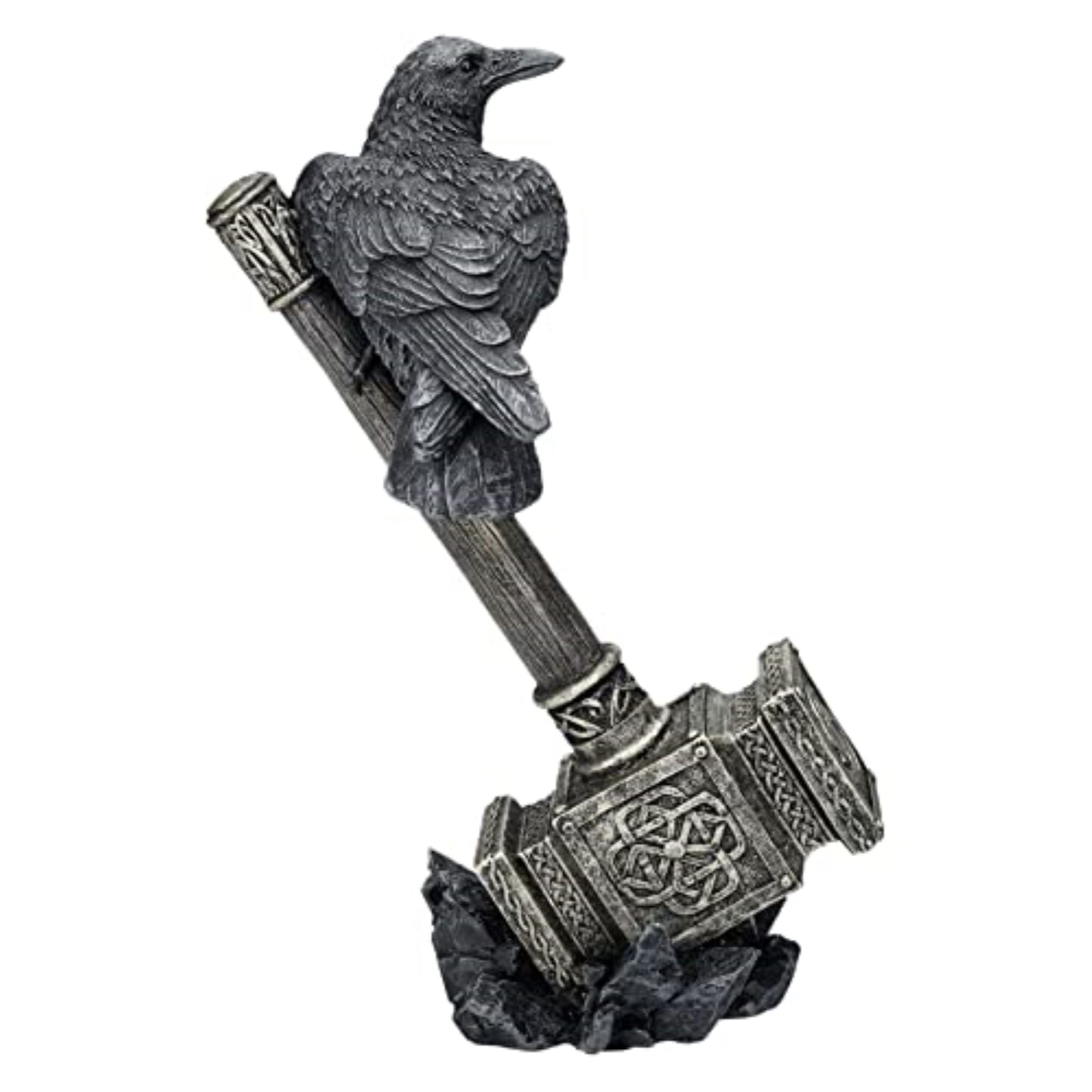 Thor's Hammer Figure with Raven Viking Odin Decoration 9.25 inch