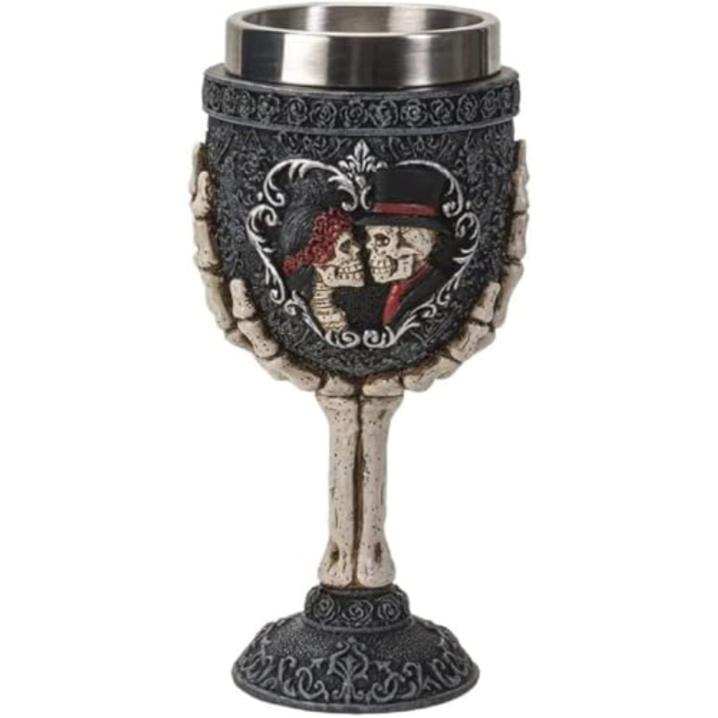 Skeleton Couple Wine Goblet Chalice Cup Resin Body Stainless Steel Cup 7 ounce