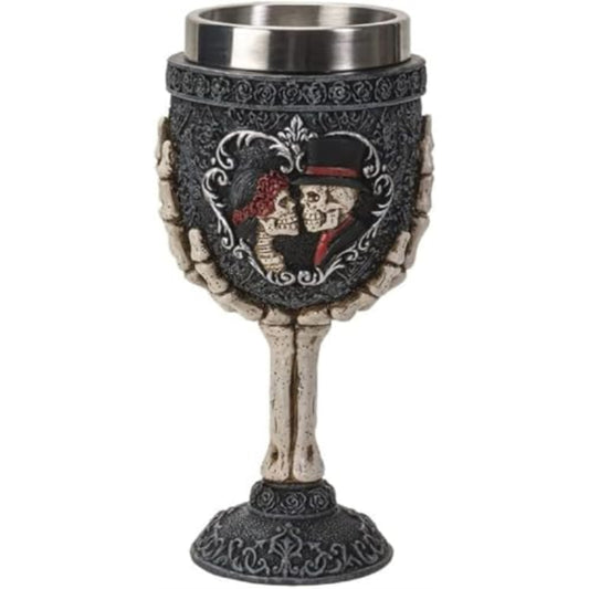 Skeleton Couple Wine Goblet Chalice Cup Resin Body Stainless Steel Cup 7 ounce