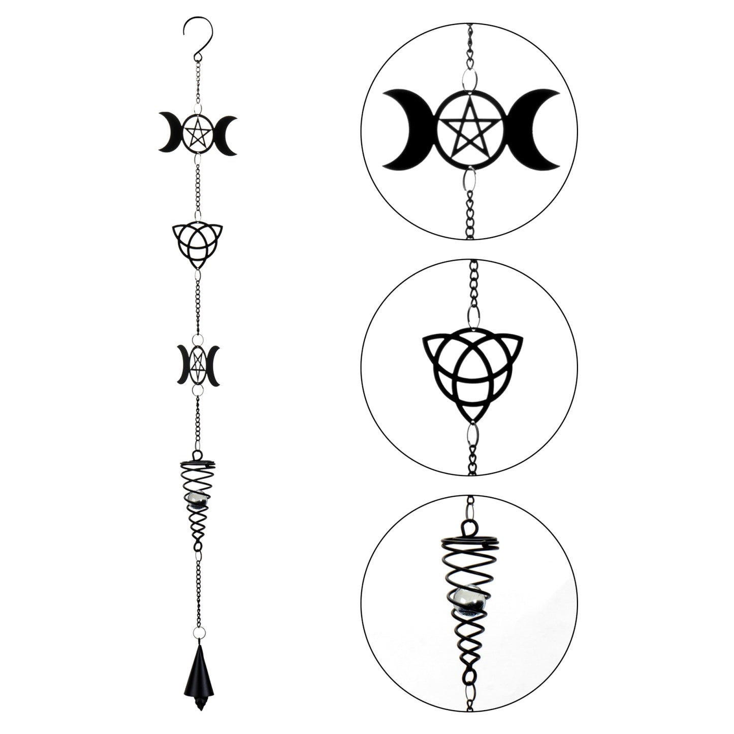 Triple Moon Wicca Witchcraft Metal Hanging Decoration 29.75 Inch