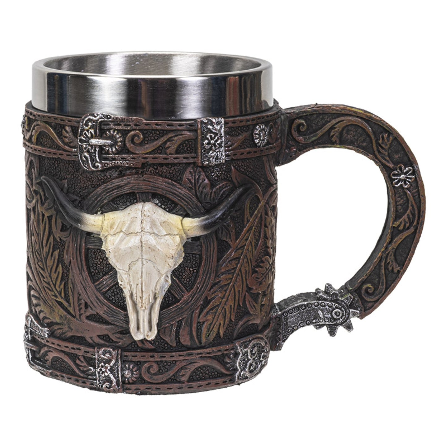 Western Cow Skull Resin Mug Coffee Cup with Stainless Steel Cup Insert