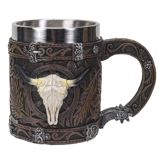 Western Cow Skull Resin Mug Coffee Cup with Stainless Steel Cup Insert
