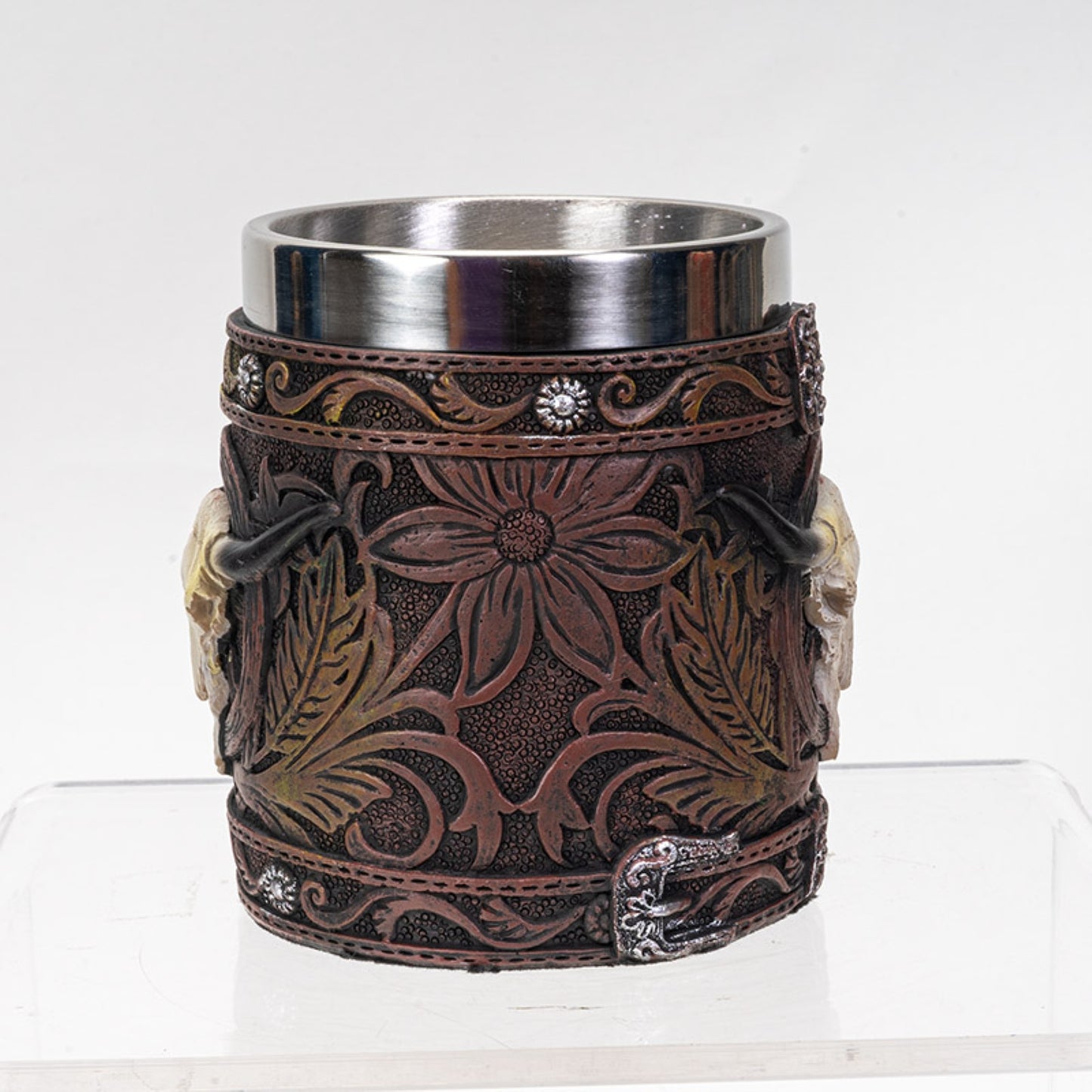 Western Cow Skull Resin Mug Coffee Cup with Stainless Steel Cup Insert