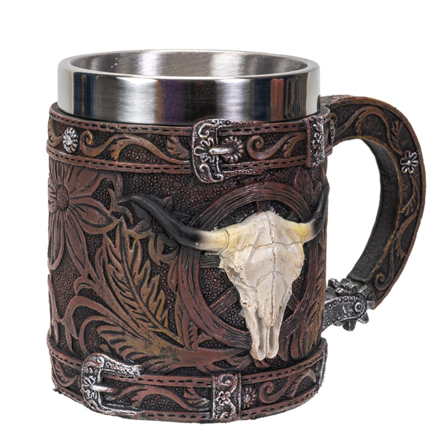 Western Cow Skull Resin Mug Coffee Cup with Stainless Steel Cup Insert