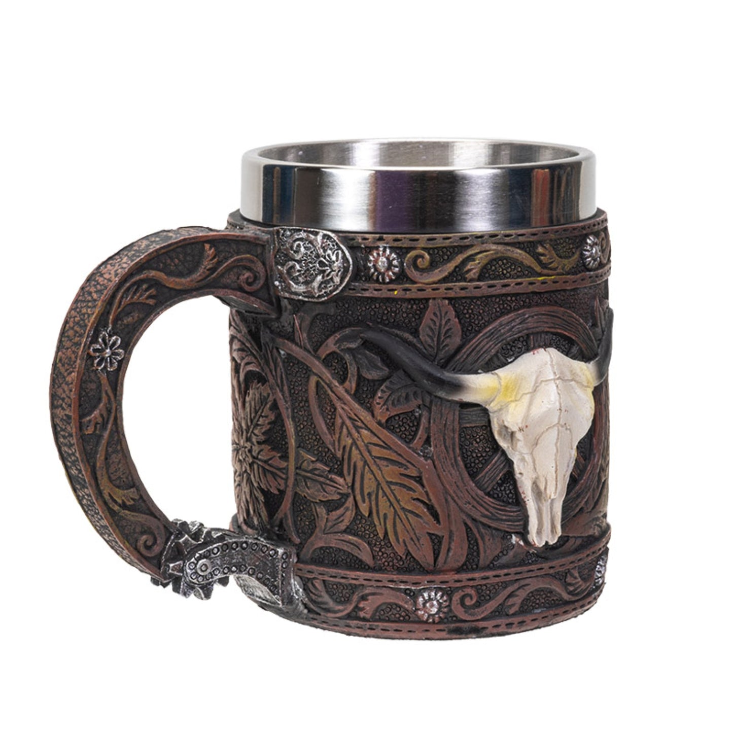 Western Cow Skull Resin Mug Coffee Cup with Stainless Steel Cup Insert