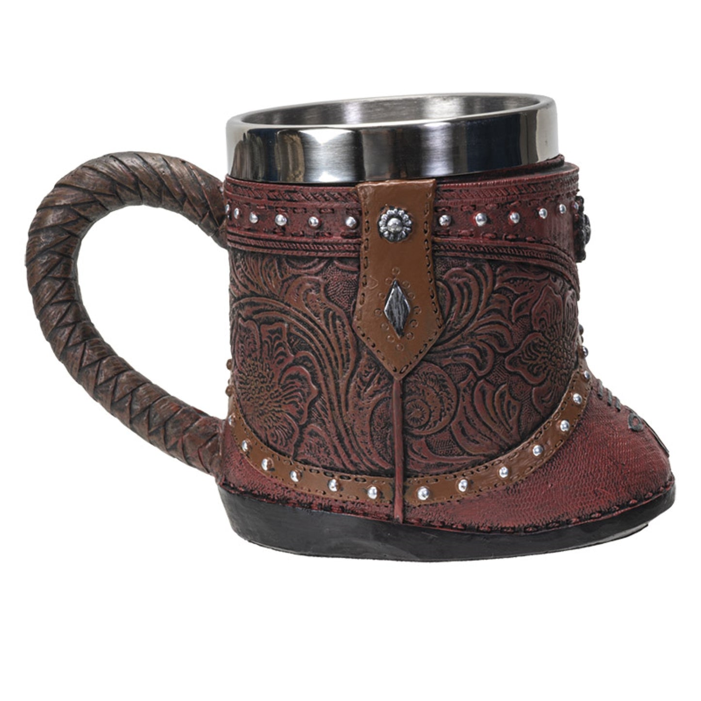 Western Cowboy Boot Red Embellished Faux Leather Stainless Steel 8fl oz Resin Mug