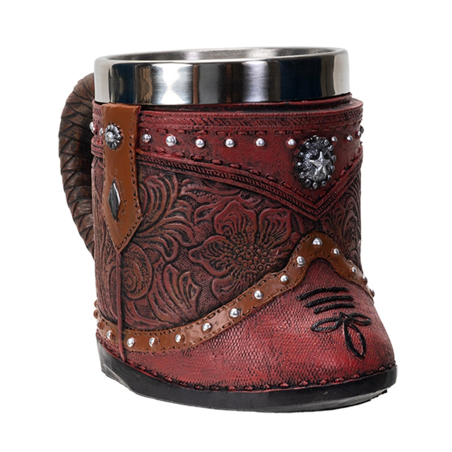 Western Cowboy Boot Red Embellished Faux Leather Stainless Steel 8fl oz Resin Mug
