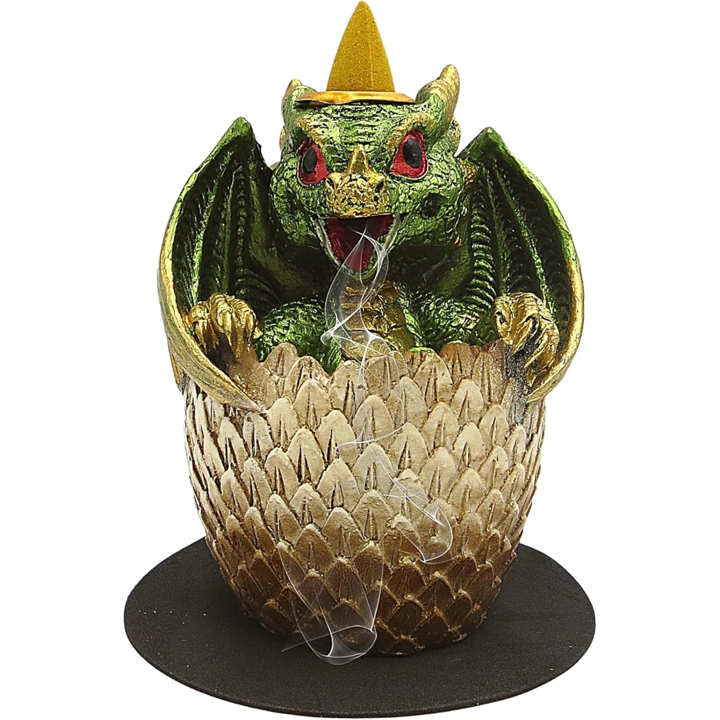 Green Baby Dragon Hatching From Egg Backflow Incense Burner 4.3 inch